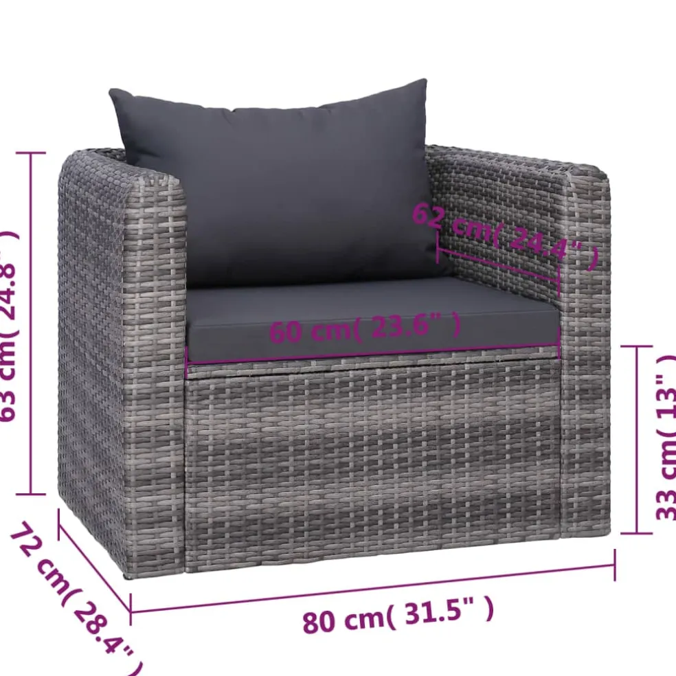 vidaXL 7-delige Loungeset met kussens poly rattan grijs
