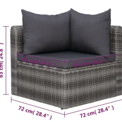 vidaXL 7-delige Loungeset met kussens poly rattan grijs