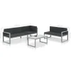 vidaXL 3-delige Loungeset met kussens aluminium zwart