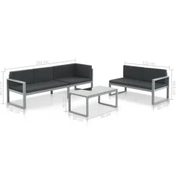 vidaXL 3-delige Loungeset met kussens aluminium zwart