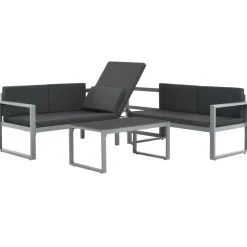 vidaXL 3-delige Loungeset met kussens aluminium zwart