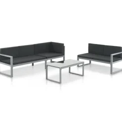 vidaXL 3-delige Loungeset met kussens aluminium zwart