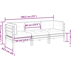 vidaXL 3-delige Loungeset met kussens geïmpregneerd grenenhout