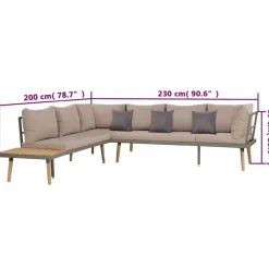 vidaXL 4-delige Loungeset met kussens massief acaciahout bruin
