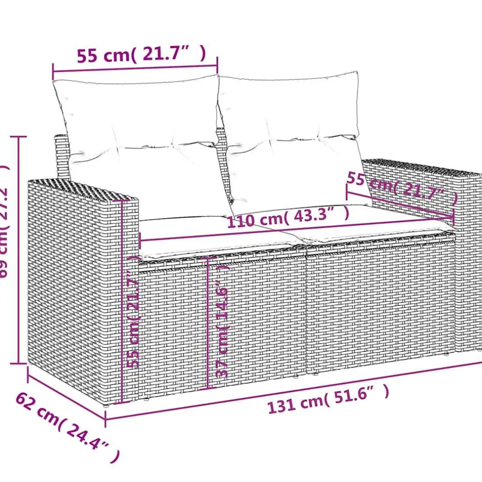 vidaXL 4-delige Loungeset met kussens poly rattan beige