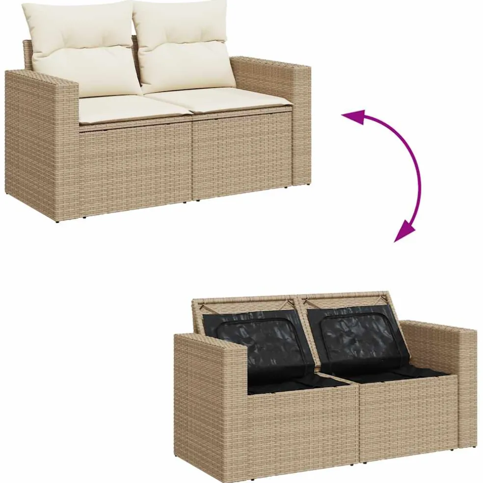 vidaXL 4-delige Loungeset met kussens poly rattan beige