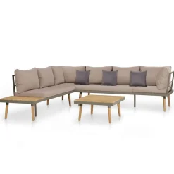 vidaXL 4-delige Loungeset met kussens poly rattan beige