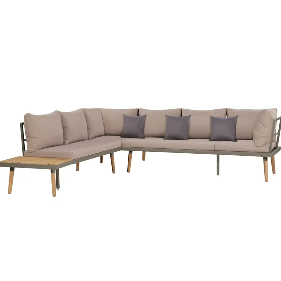 vidaXL 4-delige Loungeset met kussens poly rattan beige