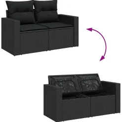 vidaXL 7-delige Loungeset met kussens poly rattan zwart