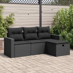vidaXL 7-delige Loungeset met kussens poly rattan zwart