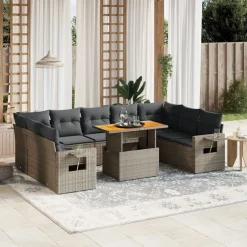vidaXL 10-delige Loungeset met kussens poly rattan grijs