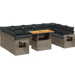 vidaXL 10-delige Loungeset met kussens poly rattan grijs