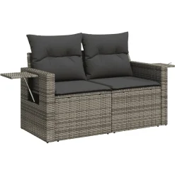 vidaXL 10-delige Loungeset met kussens poly rattan grijs