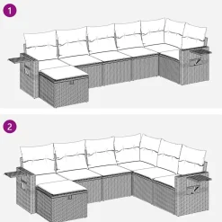 vidaXL 7-delige Loungeset met kussens poly rattan zwart