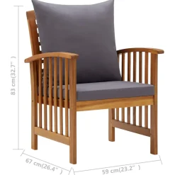 vidaXL 5-delige Loungeset met kussens massief acaciahout