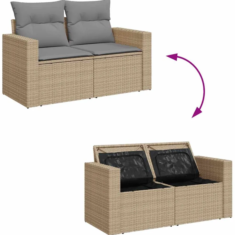 vidaXL 4-delige Loungeset met kussens poly rattan bruin
