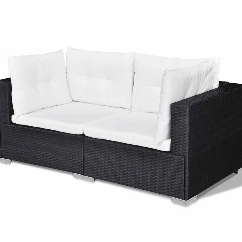 vidaXL 10-delige Loungeset met kussens poly rattan zwart
