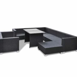 vidaXL 10-delige Loungeset met kussens poly rattan zwart