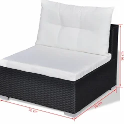 vidaXL 10-delige Loungeset met kussens poly rattan zwart