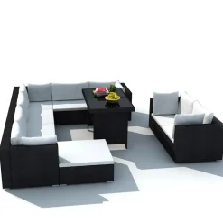 vidaXL 10-delige Loungeset met kussens poly rattan zwart