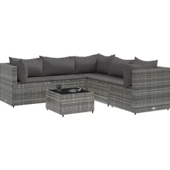 vidaXL 6-delige Loungeset met kussens poly rattan grijs