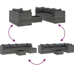 vidaXL 6-delige Loungeset met kussens poly rattan grijs