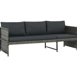 vidaXL 3-delige Loungeset met kussens poly rattan grijs