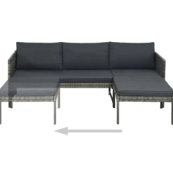 vidaXL 3-delige Loungeset met kussens poly rattan grijs