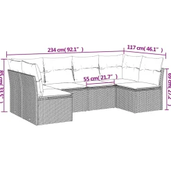 vidaXL 6-delige Loungeset met kussens poly rattan zwart
