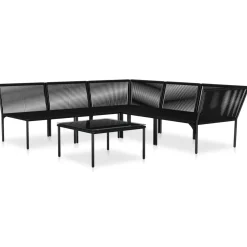 vidaXL 6-delige Loungeset met kussens PVC zwart