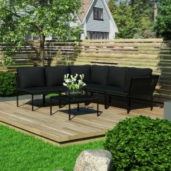 vidaXL 6-delige Loungeset met kussens PVC zwart