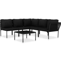 vidaXL 6-delige Loungeset met kussens PVC zwart