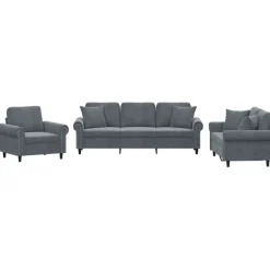 vidaXL 3-delige Loungeset met kussens fluweel donkergrijs