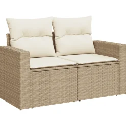 vidaXL 4-delige Loungeset met kussens poly rattan beige