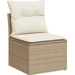 vidaXL 3-delige Loungeset met kussens poly rattan beige
