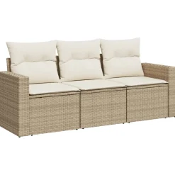 vidaXL 3-delige Loungeset met kussens poly rattan beige