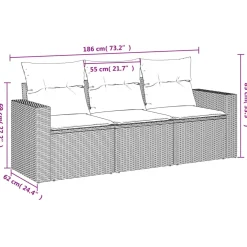 vidaXL 3-delige Loungeset met kussens poly rattan beige