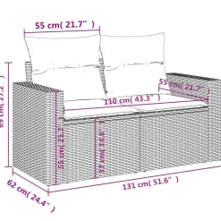 vidaXL 3-delige Loungeset met kussens poly rattan beige