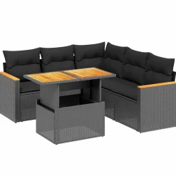 vidaXL 6-delige Loungeset met kussens poly rattan zwart