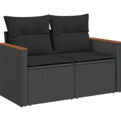 vidaXL 6-delige Loungeset met kussens poly rattan zwart