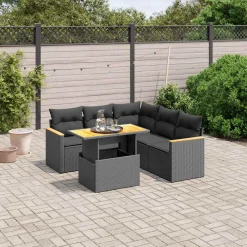 vidaXL 6-delige Loungeset met kussens poly rattan zwart