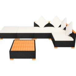 vidaXL 6-delige Loungeset met kussens poly rattan zwart