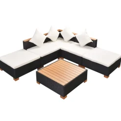 vidaXL 6-delige Loungeset met kussens poly rattan zwart