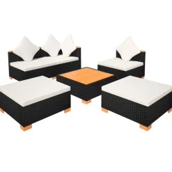 vidaXL 6-delige Loungeset met kussens poly rattan zwart
