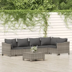 vidaXL 6-delige Loungeset met kussens poly rattan grijs