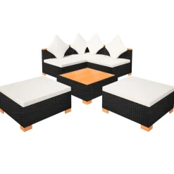 vidaXL 6-delige Loungeset met kussens poly rattan zwart