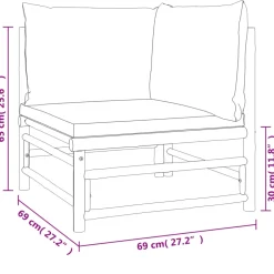 vidaXL 4-delige Loungeset met kussens bamboe lichtgrijs