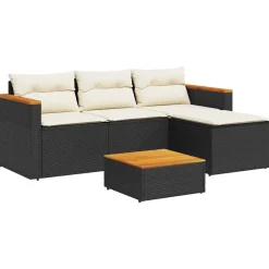 vidaXL 6-delige Loungeset met kussens poly rattan zwart