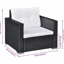 vidaXL 6-delige Loungeset met kussens poly rattan zwart