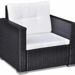vidaXL 6-delige Loungeset met kussens poly rattan zwart